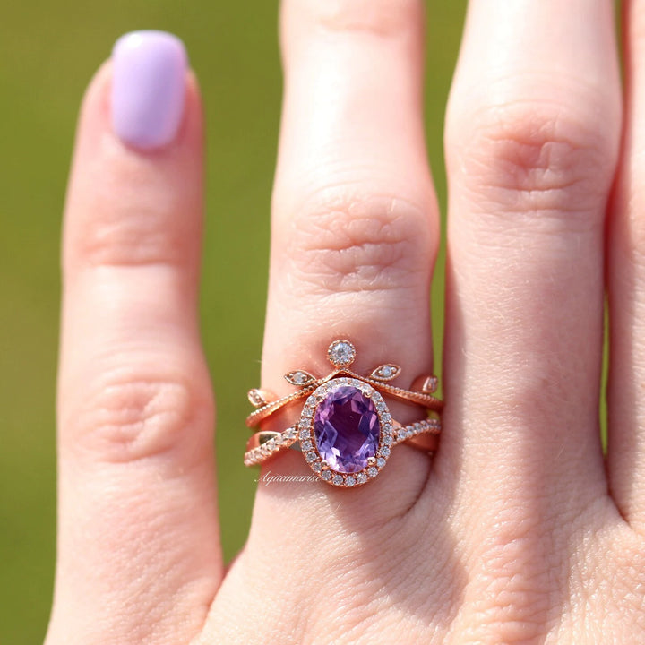 Amethyst & Galaxy Fire Opal Couples Ring