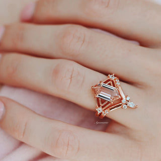 Celtic Hexagon Morganite Couples Ring Set