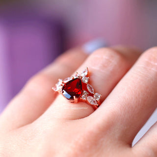 Galaxy Red Fire Opal & Garnet Couples Ring Set