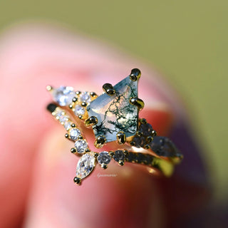 Skye Kite® Green Moss Agate & Whiskey Barrel Couples Ring Set