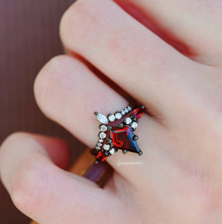 Skye Kite® Natural Red Garnet Kite Engagement Ring Set in Black Rhuthenium