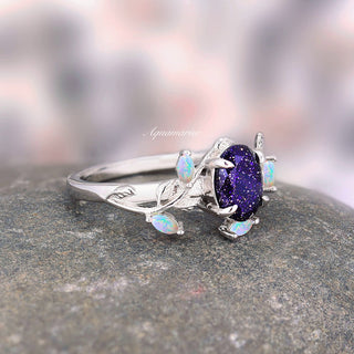 Starry Night & Opal Leaf Ring- Sterling Silver