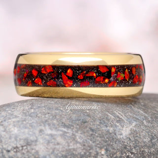 Galaxy Red Fire Opal Wedding Band in Gold Tungsten Carbide (8mm)