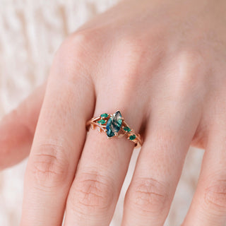 Rowan Marquise Moss Agate Leaf Engagement Ring in Solid 14K Rose Gold