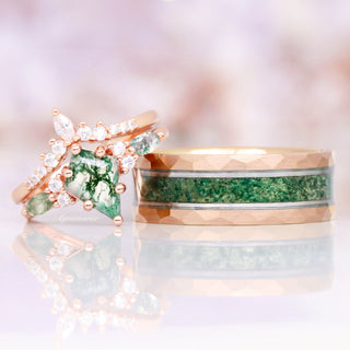 Moss Agate Wedding Band- 8MM Rose Gold Tungsten