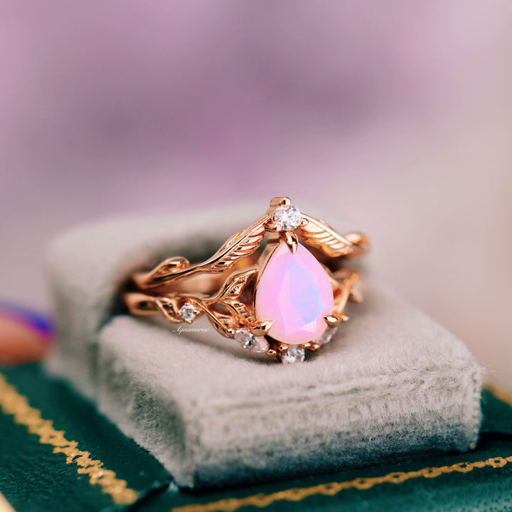 Airee Opalescent Pink Sapphire Engagement Ring Set- 14K Rose Gold Vermeil