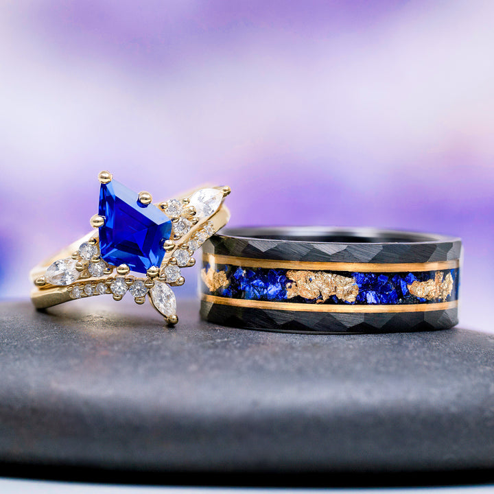 Skye Kite® Blue Sapphire & Gold Leaf Couples Ring