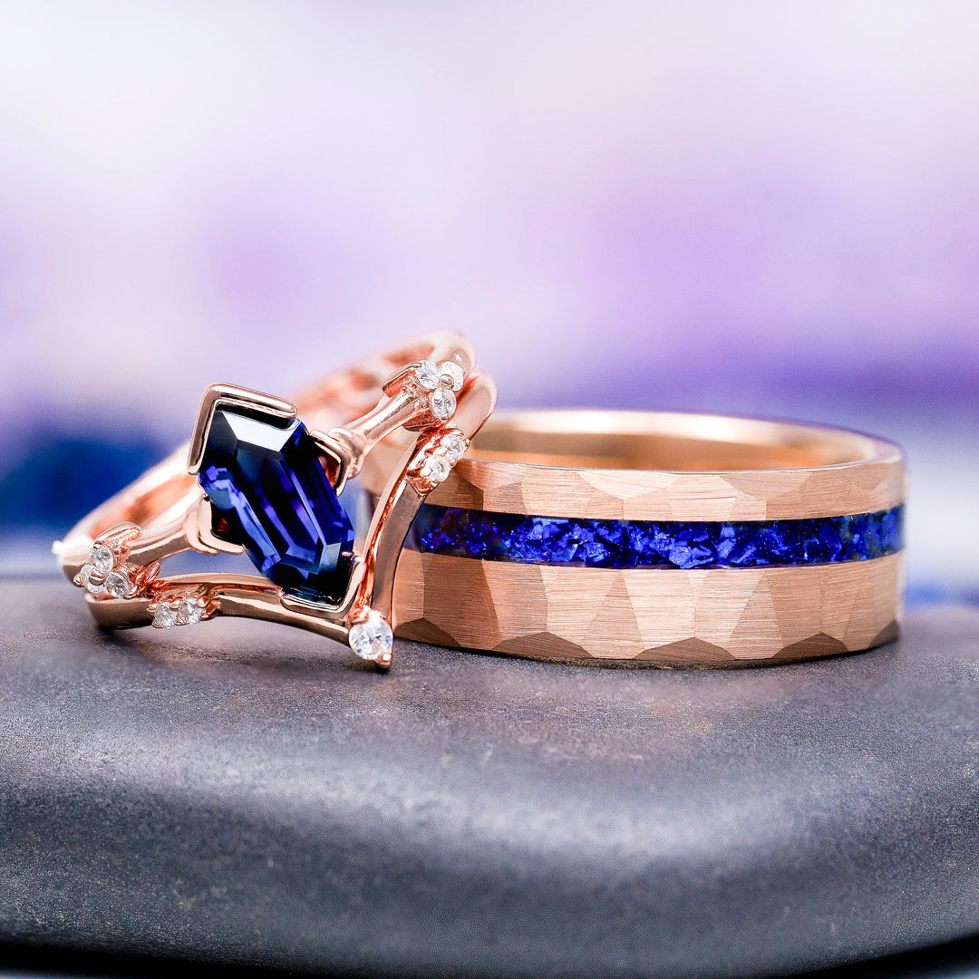 Midnight Blue Sapphire Couples Ring