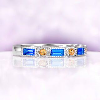 Art Deco Blue Topaz & Citrine Ring in Sterling Silver
