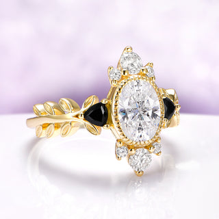 Aurelia Lab Diamond & Black Onyx Engagement Ring in Solid 14K Yellow Gold (IGI Certified)