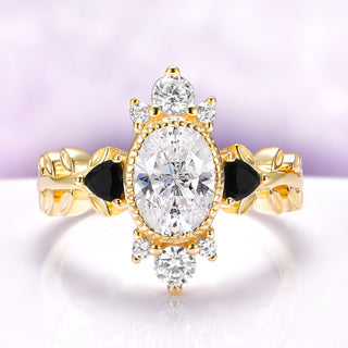 Aurelia Lab Diamond & Black Onyx Engagement Ring in Solid 14K Yellow Gold (IGI Certified)