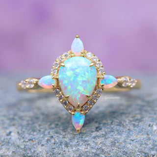 Blue Fire Opal & Crushed Diamond Couples Ring Set
