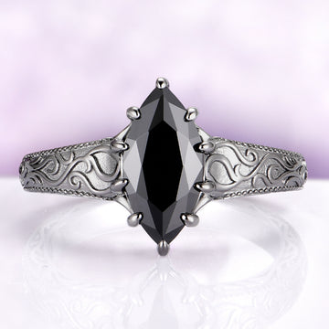Black Onyx Engagement Ring | Gothic Victorian Solitaire Silver