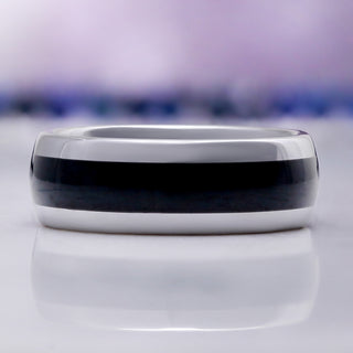 Black Onyx Wedding Band in Tungsten Carbide by Aquamarise, side profile view