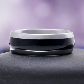Black Onyx Wedding Band in Tungsten Carbide by Aquamarise, close-up detail