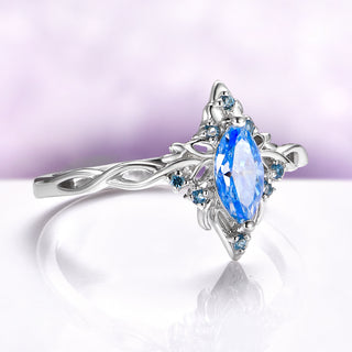Blue Moissanite Marquise Butterfly Fairy Engagement Ring in Sterling Silver