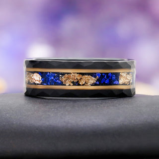 Skye Kite® Blue Sapphire & Gold Leaf Couples Ring Set – in gift box