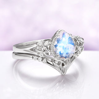 Celtic Knot Moonstone Engagement Ring Set in 14K White Gold