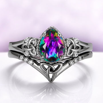 Celtic Knot Mystic Topaz Ring | Gothic Alternative Engagement Ring