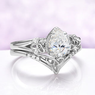 Celtic Knot White Sapphire Engagement Ring Set in Sterling Silver