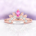 Crown Tiara Marquise Ruby Curved Wedding Band in 14K Rose Gold Vermeil by Aquamarise, featuring a marquise ruby with diamond accents on a curved rose gold vermeil band.