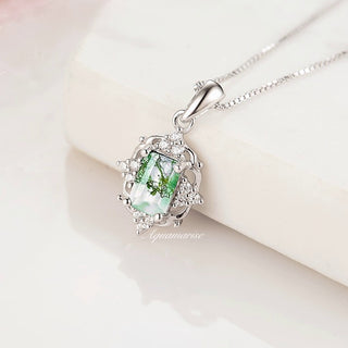 Claire Vintage Green Moss Agate Necklace in  Sterling Silver