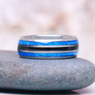 Blue Sapphire & Fire Opal Couples Ring Set