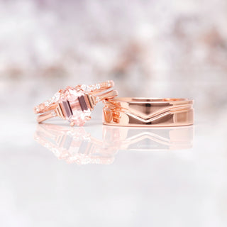 Hexagon Morganite Ring Set- 14K Solid Rose Gold