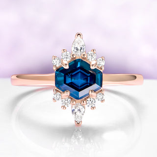 East-West Hexagon London Blue Topaz Ring in Rose Gold Vermeil