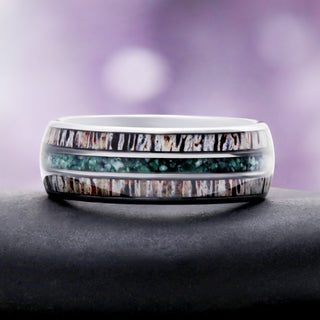 Elk Antler & Moss Agate Men's Wedding Band by Aquamarise, side profile view
