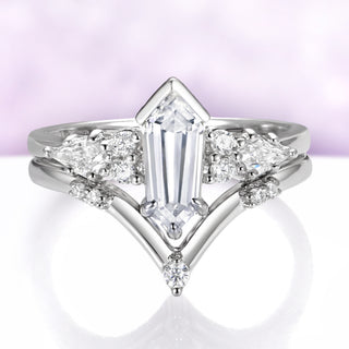Elongated Hexagon Lab Diamond Engagement Ring Set in 14K White Gold (IGI Certified)