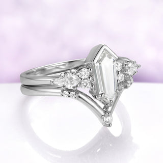Elongated Hexagon Moissanite Engagement Ring Set in 14K White Gold