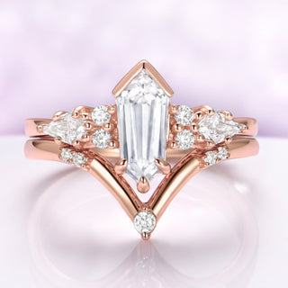 Elongated Hexagon Lab Diamond Engagement Ring Set in Solid 14K Rose Gold (IGI Certified)