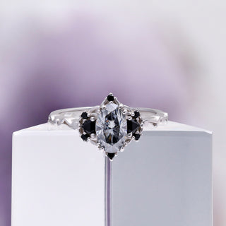 Esme Gray Moissanite & Black Onyx Ring in Sterling Silver by Aquamarise, side profile view