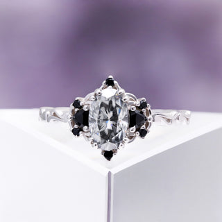 Esme Gray Moissanite & Black Onyx Ring in Sterling Silver by Aquamarise, close-up detail