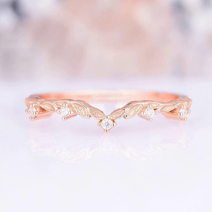 Filigree Fairy Leaf Wedding Band- 14K Solid Rose Gold