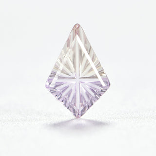 Faelight Cut natural ametrine kite 7 x 10 mm loose gemstone, concave starburst facets, on white