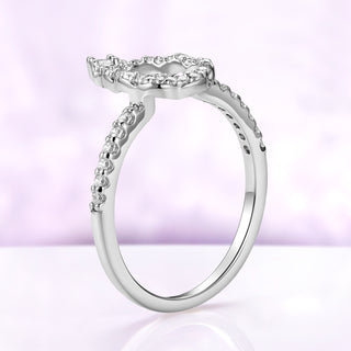 Side profile of the mirror halo band alone, showing how the frame stands off the finger to sit over the center stone