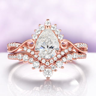Faye Pear Shaped Lab-Grown Diamond Engagement Ring Set in Solid 14K Rose Gold
