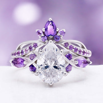 Feyra Natural Amethyst & Diamond Ring in Sterling Silver by Aquamarise, side profile view