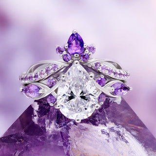 Feyra Natural Amethyst & Diamond Ring in Sterling Silver by Aquamarise, close-up of the amethyst accents
