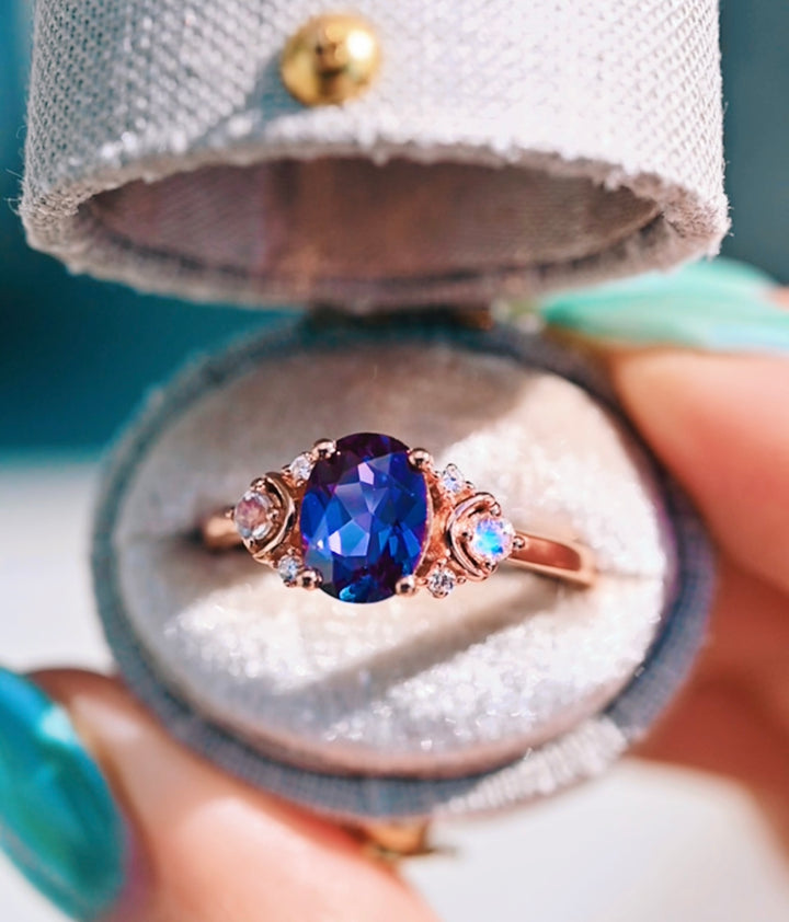 Alexandrite & Moonstone Ring- 14K Rose Gold Vermeil