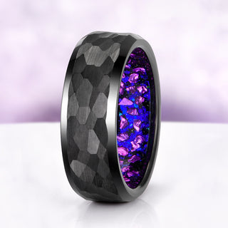 Galaxy Fire Opal Wedding Band in Black Tungsten Carbide (8mm)