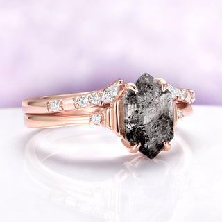 Galaxy Raw Salt & Pepper (Herkimer Diamond) Ring Set in 14K Rose Gold Vermeil
