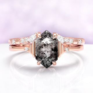 Galaxy Raw Salt & Pepper (Herkimer Diamond) Ring Set in 14K Rose Gold Vermeil