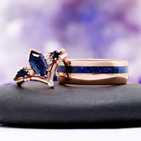 Starry Night Coffin Kite Engagement Ring Set in 14K Solid Rose Gold
