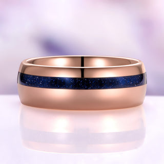 Rose Gold Coffin Cut Galaxy Sandstone Starry Night Couples Ring Set – in gift box