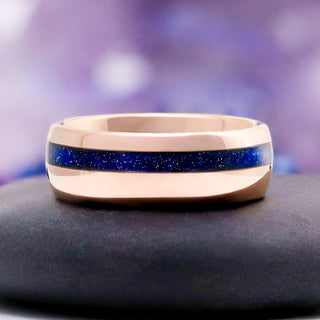Rose Gold Coffin Cut Galaxy Sandstone Starry Night Couples Ring Set – close-up detail