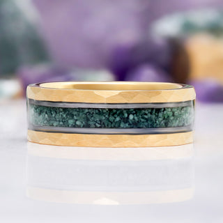 Skye Kite® Green Moss Agate Couples Ring Set – side profile view