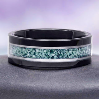 Green Moss Agate Wedding Band in Two Tone Black Tungsten Carbide (8mm)